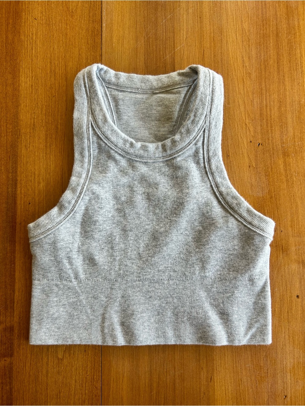 Grey Ribbed Alo High Neck Sports Bra